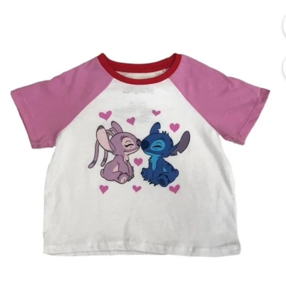 Disney Pink and White Lilo & Stitch Heart Cropped Tee